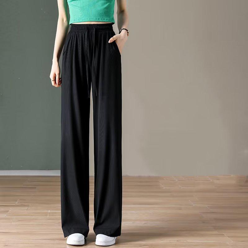 

Женские летние брюки свободного кроя с высокой талией из ледяного шелка – легкие, свободные, прямые, с защитой от комаров. L чёрный