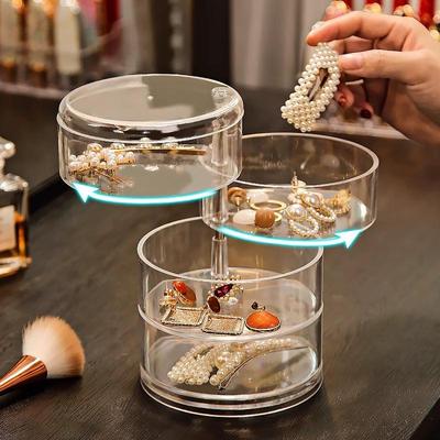 Organizzatore Rotante Trasparente in Acrilico per Cosmetici da Camera da Letto - Contenitore Antipolvere per Gioielli, Elastici per Capelli, Orecchini e Rossetti