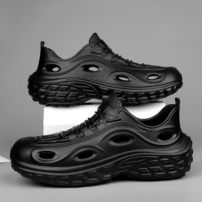 

Модные мужские пляжные сандалии EVA Мягкие полые Мужские садовые туфли Дизайнерские дышащие тапочки Кроссовки для бега Летние слипоны Водные туфли 39 чёрный