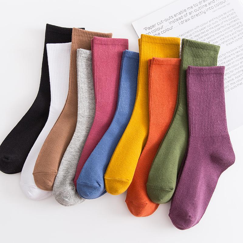Ladies Spring New Solid Color High Rubber Band Cotton College Wind Tube Cotton Socks