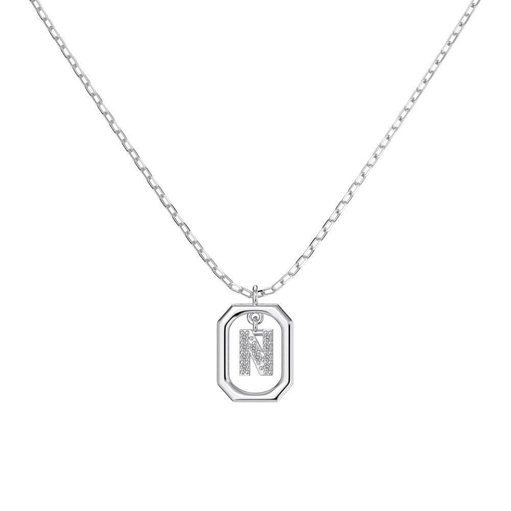 925 Silver Alphabet Pendant Necklace with Zircon Detailing - Women's Elegant & Unique Design