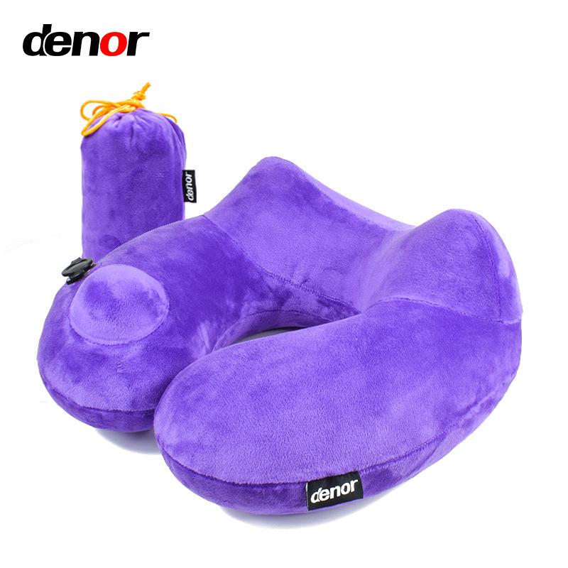 Automatic Inflatable U-Shaped Travel Neck Pillow - Press-to-Inflate for Men and Women 31x30x12 фиолетовый