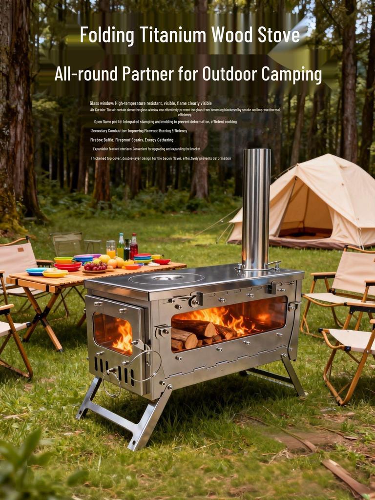 Star-Ultra-Ti Pure Titanium Multifunctional Folding Wood Stove for Portable Outdoor Camping and Tent Heating
