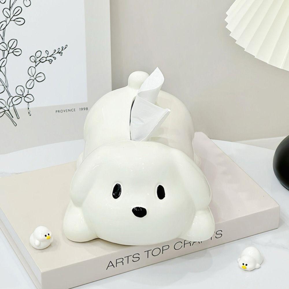 Cute Dog Tissue Box Ceramic Toilet Paper Box Animal Shape Napkin Holder  Bedside