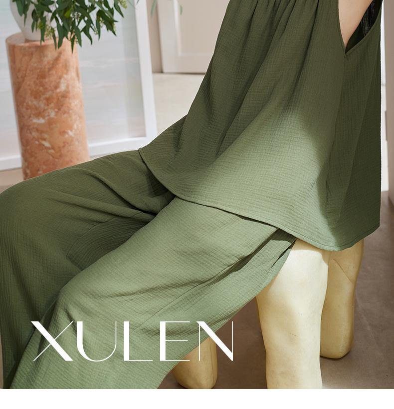 Xuanliang 26 New Women's Summer Sleepwear Thin Cotton Double layer Gauze Strap Pants Set for Outerwear Home Clothes