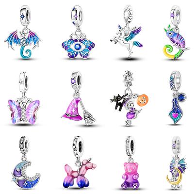 Copper Color Fantasy Flying Chameleon Dragon Butterfly Purple Charms Pendants Fit 3Mm Original Bracelets Diy Jewelry