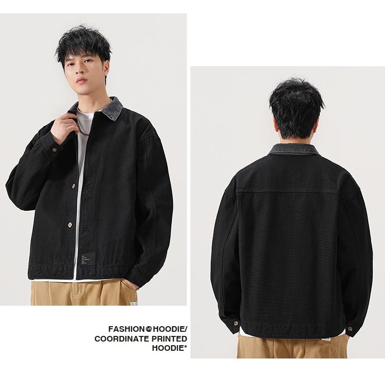 Wszechstronna męska kurtka casual z klapami: Modny, Luźny, Prosty, Z metką, Odpowiedni na jesień/zimę, Opcjonalna podszewka.