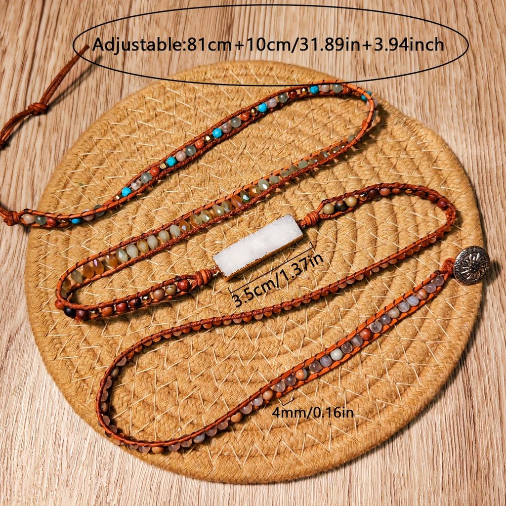 Böhmisch-stiliges Naturperlenarmband - langes naturweißes elfenbeinfarbenes Armband mit verstellbarem Vintage-Fünf-Lagen-Design, perfekt für den Alltag und Urlaube.