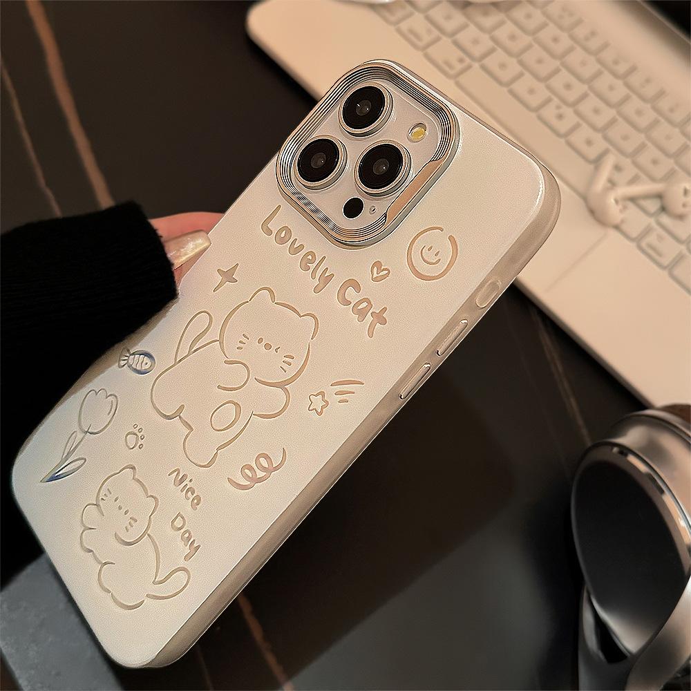 Hollow Cute Meow Iphone15 Suitable for 14Promax Mobile Phone Case 16 Apple 13 Simple Cartoon 11 Anti-fall