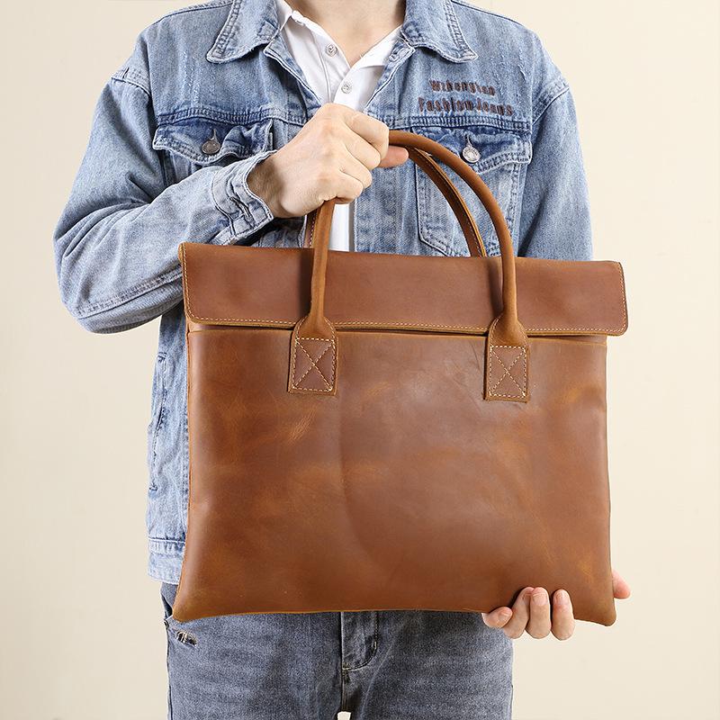 Men's Lightweight 15-inch Genuine Leather Laptop Bag - Crazy Horse Cowhide