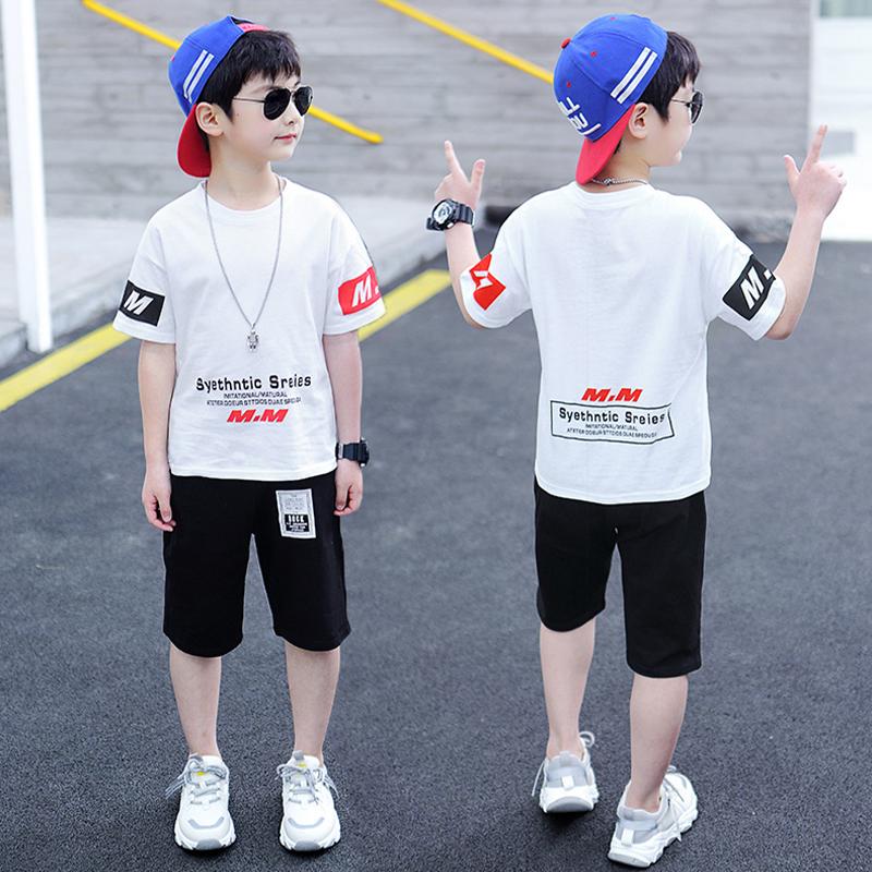 

Детские костюмы из двух предметов для мальчиков, повседневная футболка с короткими рукавами + шорты с эластичной резинкой на талии