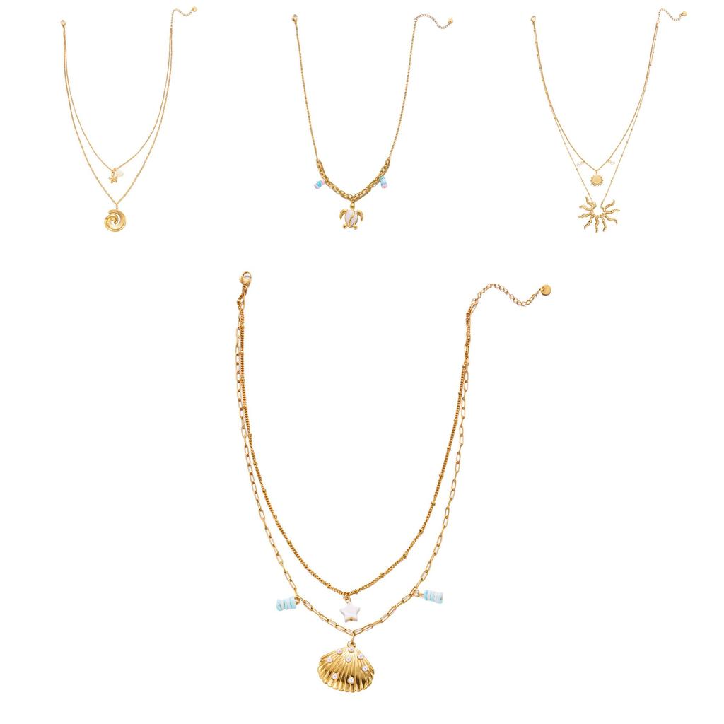 Bohemian Beach Inspired Stainless Steel Pendant Necklace With Shell And Sun Design For Women