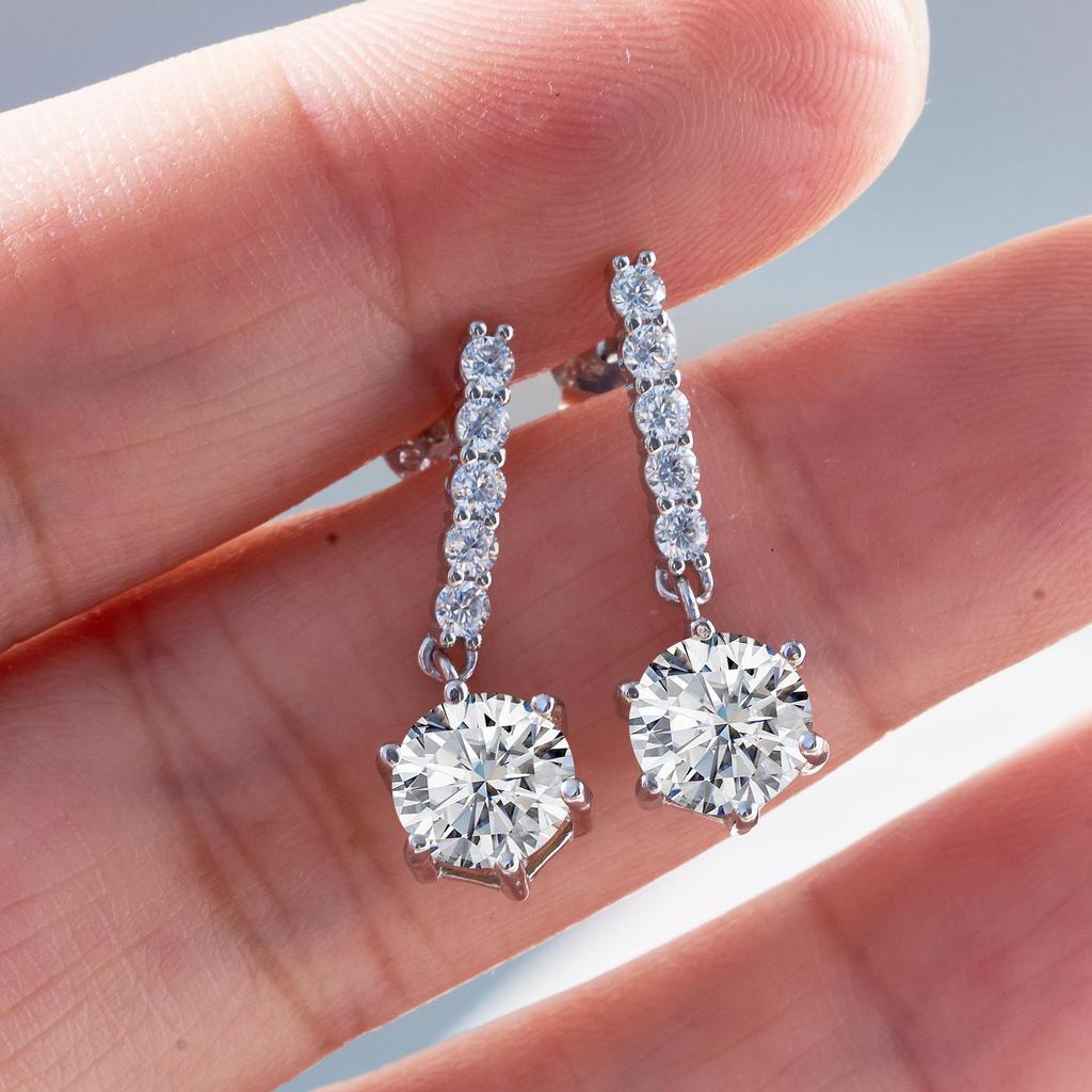 6.5mm Drop Dangle Moissanite Earrings S925 Sterling Silver Linear Chain Fine Jewelry For Women