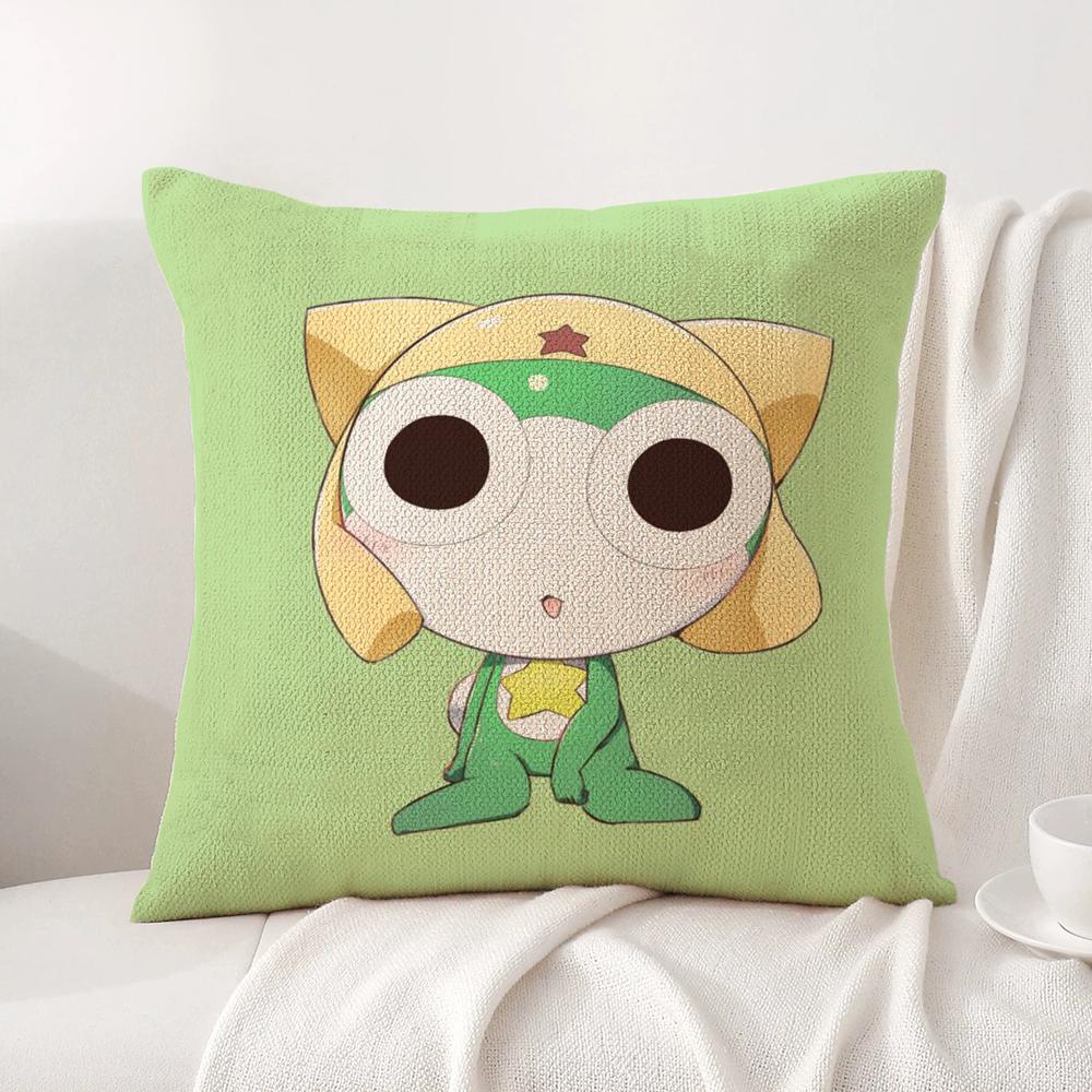 K-Keroro G-Gunsou Frog Cushion Cover Summer Coolness Linen Fabric Double-Sided Printing Pillow Case Sofa Home Decor Gift