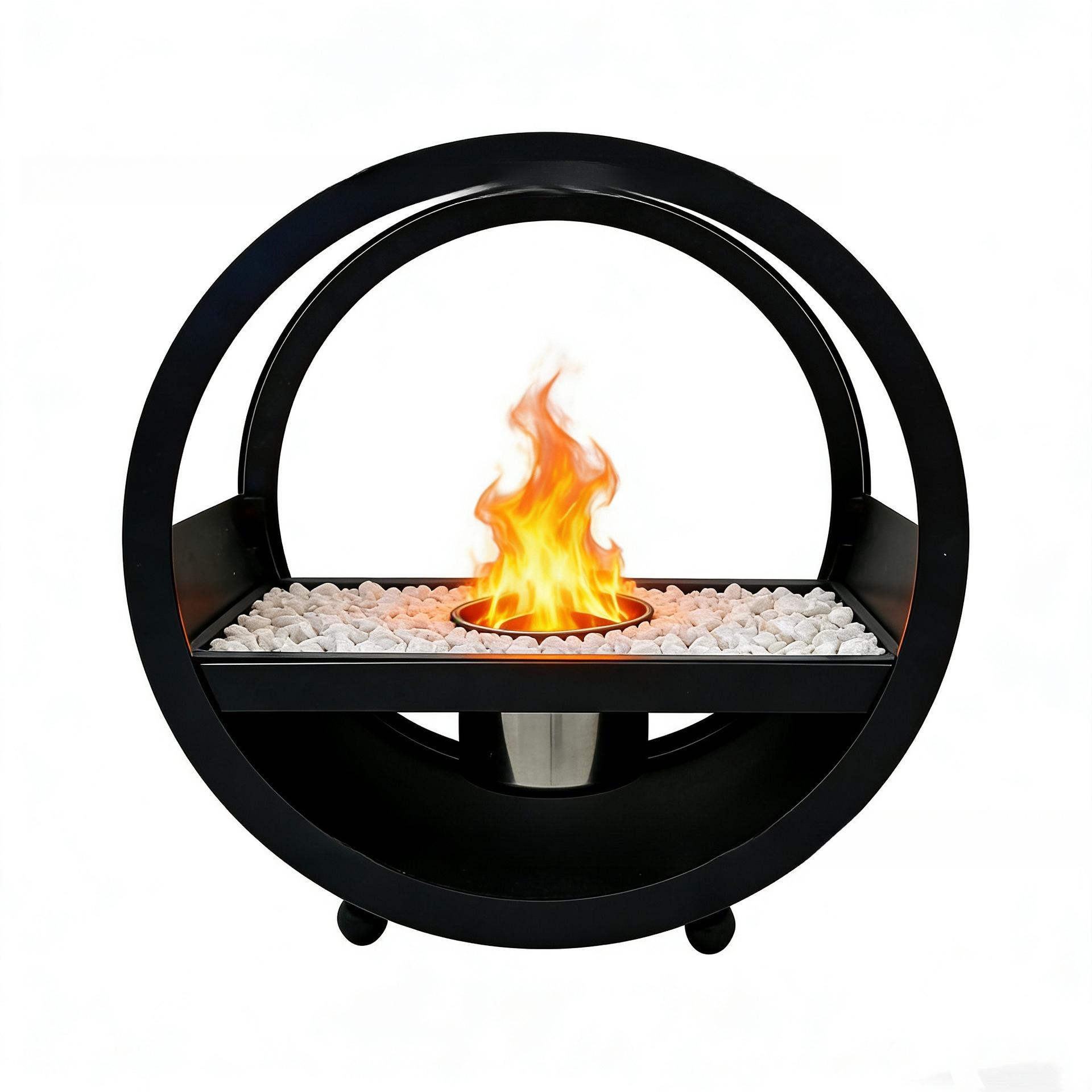 Half Round Stainless Steel Tabletop Ethanol Fire Pit, Mini Indoor & Outdoor Bioethanol Fireplace