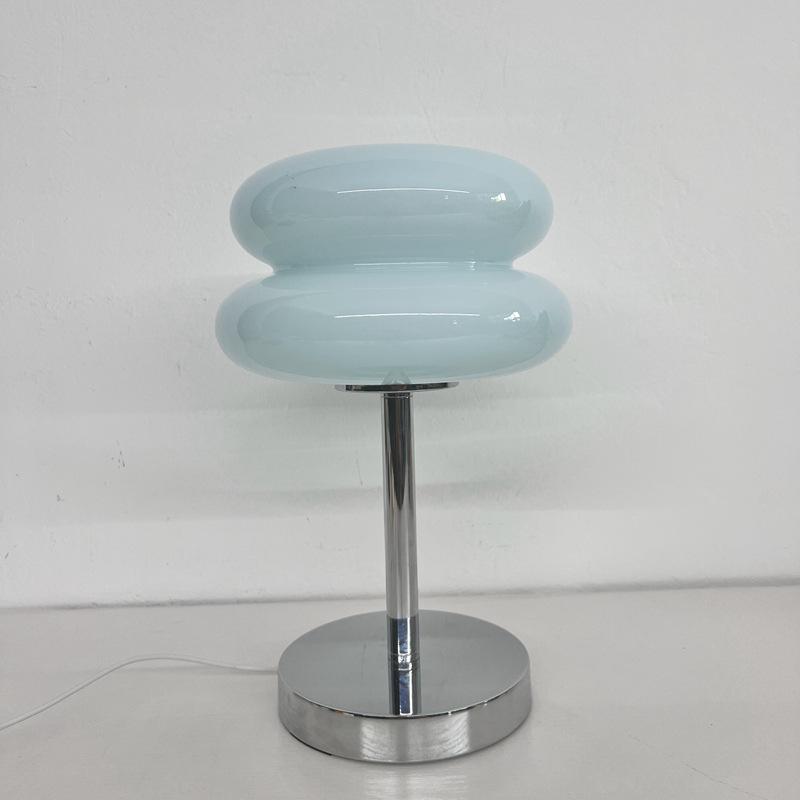 

USB plug Bedroom Glass Egg Tart Table Lamp Bedside Study Reading Led Night Light Home Decor Atmosphere Stained Student Desk Lamp Warm light by USB светло-синий