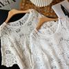 Summer Women's Loose Casual White Lace Blouse with Floral Patterns O-Neck Hook Flower Hollow Out Short Sleeved Lace Top