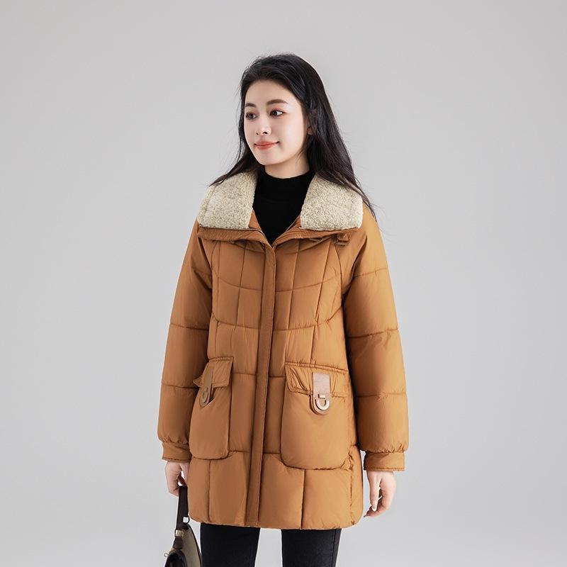 

Fashion Thickened Warm Down Cotton-padded Clothes Women s New Winter Lamb Wool Medium Long Casual Jacket High Street Trend 3XL
