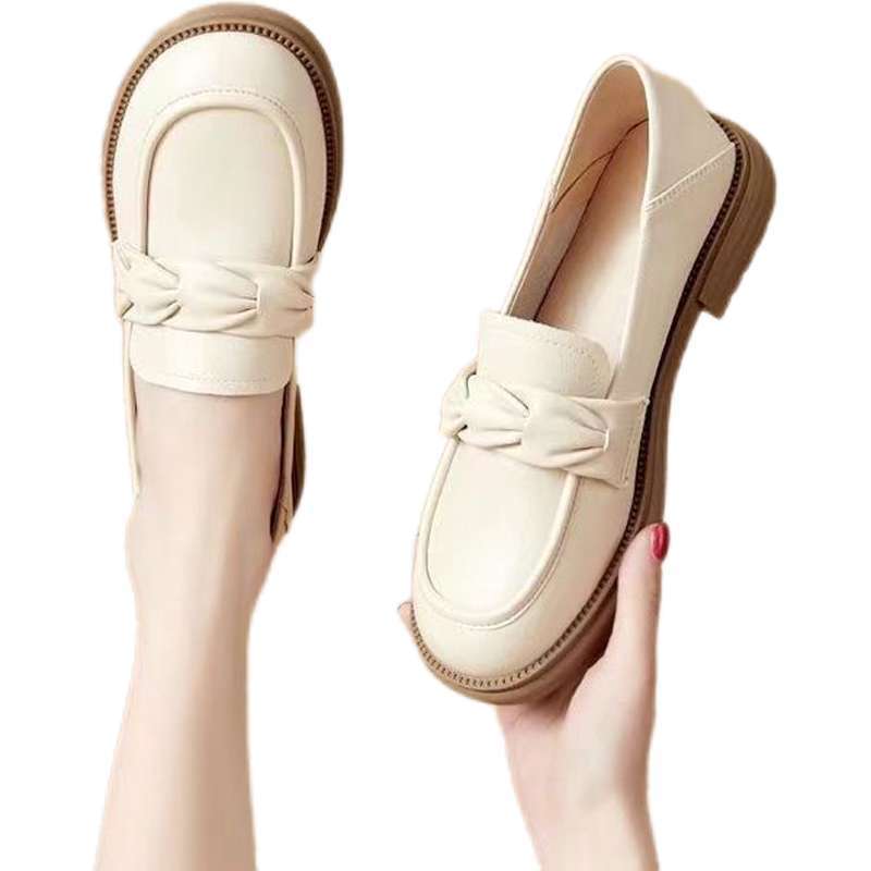 British Style Small Leather Shoes Women's 2025 Spring and Autumn New Round Head Low Heel Single Shoes One Pedal Loafers Show Feet Small Women's Shoes