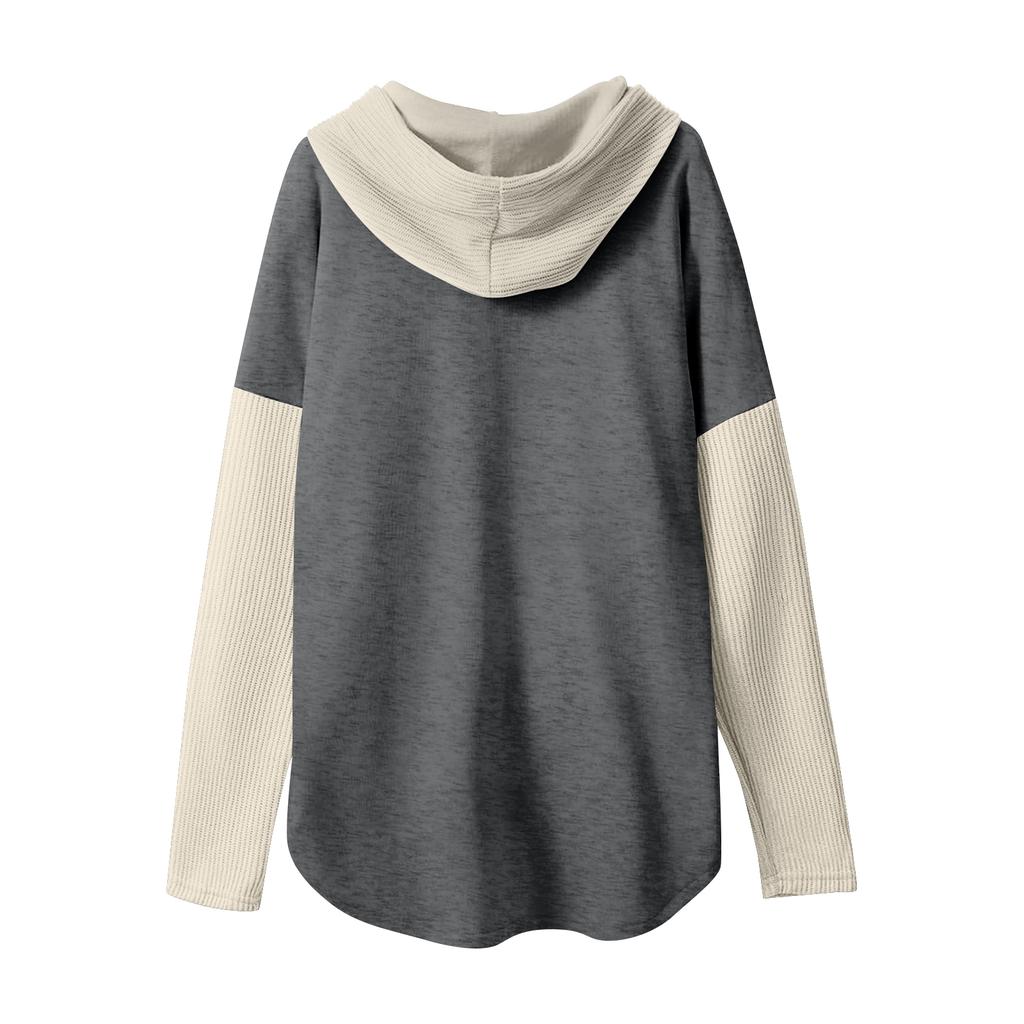 Women's Casual Splicing Long Sleeve Cardigan Hooded Sweatshirt Jacket With Pockets