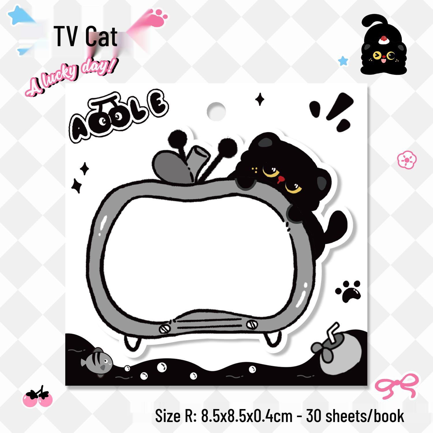 Black Kitten Sticky Notes - Cute Irregular Shape Adhesive Pads, Reusable Cartoon Stickers for Students and Office Messages.