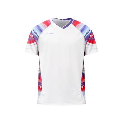Li Ning Badminton Series Versatile Fashion Spliced Comfortable Quick-Dry Breathable V-Neck T-Shirt Unisex Tops White AAYW041-2