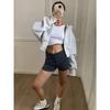 Women Short Zip Up Hooded Cardigan Batwing Sleeve Loose Streetwear Solid Color