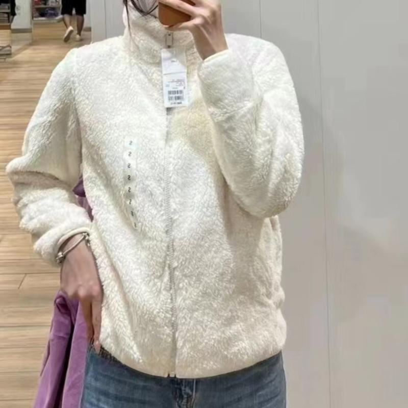 Long Pile Fleece Jacket Stand Collar Fuzzy Warm Jacket Zipper Cardigan