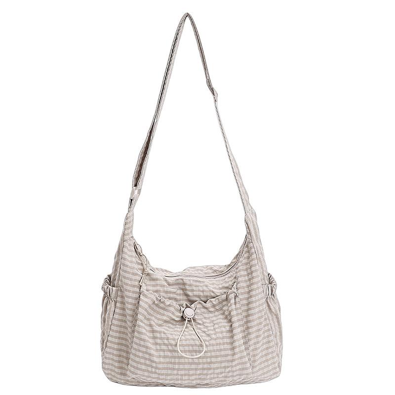 Korean Style Plaid Drawstring Cloud Shoulder Bags for Women Large Capacity Ladies Crossbody Bag Bow Multi-pocket Handbags Tote