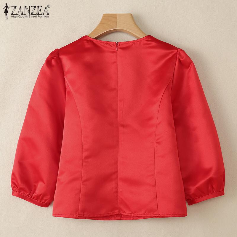 ZANZEA Women Casual V-Neck Solid Color 3/4 Sleeve Blouse
