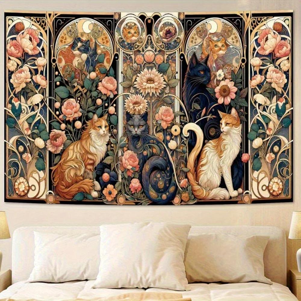 

Bohemian Vintage Floral Cat Wall Hanging TapestriesArt with Sunflowers and Roses Multiple Sizes for Indoor Bedroom Tapestries 74x94cm(29x37in)