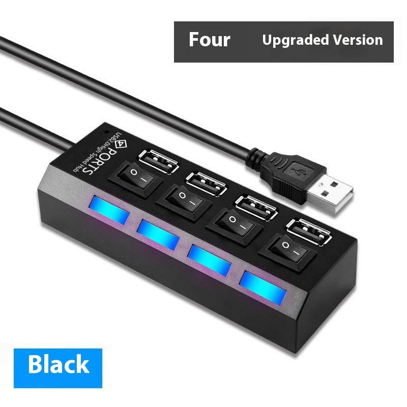 

USB2.0HUB Концентратор 2.0 Высокоскоростное Расширение 4 Порта с Независимым Переключателем 2.0Hub USB Разветвитель one to four [black]