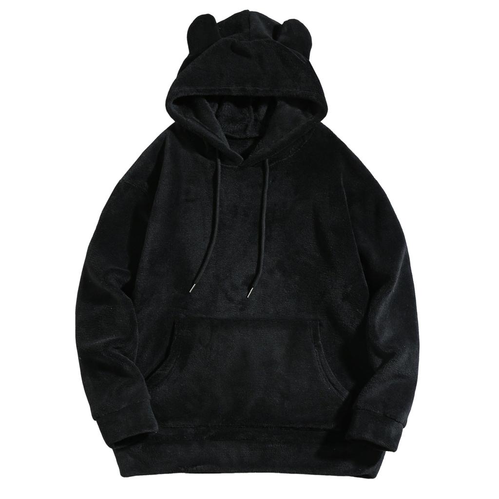 Men's Winter Fashion Solid Color Plush Hooded Sweatshirt