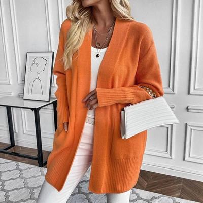 Cardigan de Tricô Feminino Oversized com Decote V e Manga Longa Cor Sólida Caimento Solto Casaco Aberto na Frente