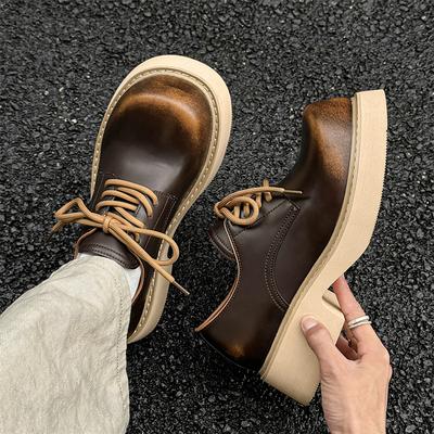 Chaussures en cuir pour hommes à grosse tête, tête relevée, design de niche, semelle épaisse rehaussante, chaussures derby décontractées, chaussures décontractées tendance 9544-J