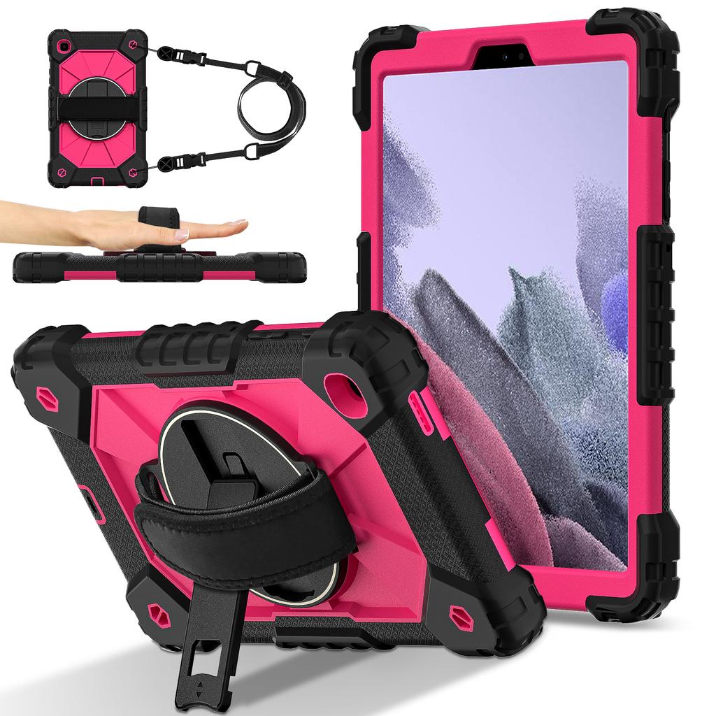 For Samsung Galaxy Tab A7 Lite 8.7-inch T225/T220 Case Silicone+PC Kickstand Tablet Cover with Handy Strap,Shoulder Strap