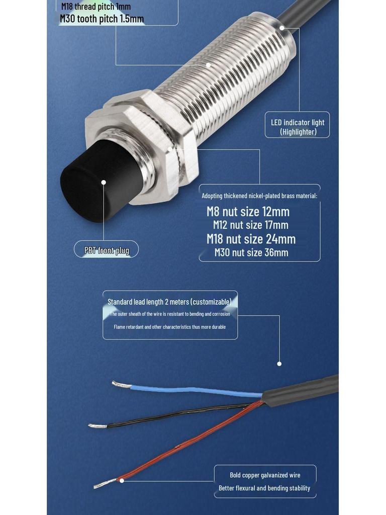 ZanIP68 Waterproof Metal Sensor: Detects Copper, Aluminum, Steel Distance with No Attenuation, NPN Normally Open, PNP