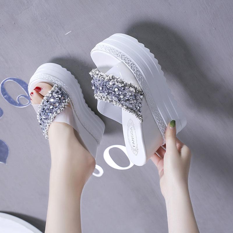 Fashion 2025 Newest Fashion Crystals Wedges super High Heels Leisure Summer Sandals Woman Shoes Women Platform Fish mouth Slippers 13cm