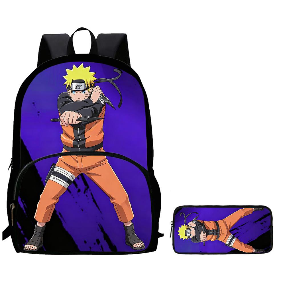 2Pcs Set Kids Backpack with Front Pocket & Pencil Bag, Cartoon NARUTO School Bags for Boys&Girls Aged 6-10, Durable& Lightweight