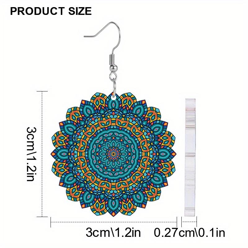 Red/Green Bohemian Mandala Acrylic Earrings for Women Colorful Fashion Earrings Novel and Elegant Earring Jewelry for Holiday Party