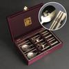 Maehwa Gold 2-Person Korean Sujeo Cutlery Set | STS304 Spoon Chopsticks with Turtle Rests & Silk Gift Case