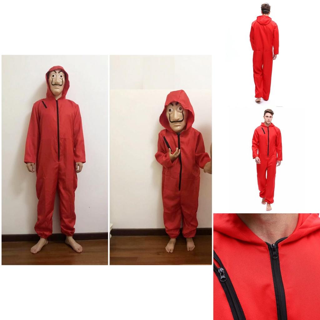 Vibrant Red Salvador Dali Money Heist Costume And Mask For Cosplay Enthusiasts