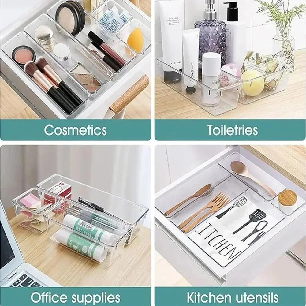 New S/M/L/XL/XXL Desktop Storage Box Drawer Sundries Sorting Storage Organizer Rectangular Transparent Cosmetics Organizer Boxes