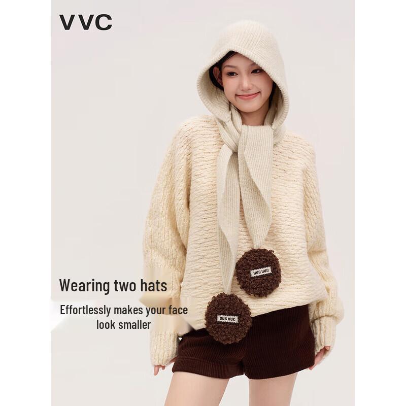 

VVC Women s Plush Ball Hooded Scarf One Size