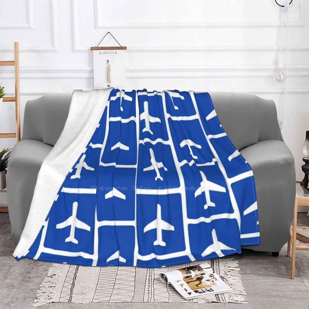 Blue Airport Sign Blanket Soft Warm Travel Portable Blanket Pilots Aviators Aviatrix Airplanes Aeroplane Aircraft Airbus Boeing
