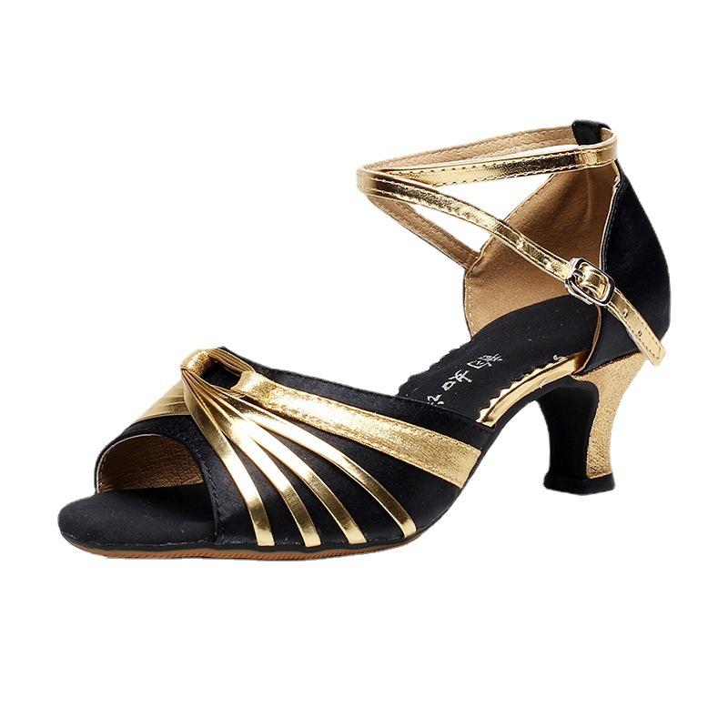Latin Dance Shoes Female Adult Medium High Heel Dance Shoes Social Square Soft Soled Summer Sandals Women P405