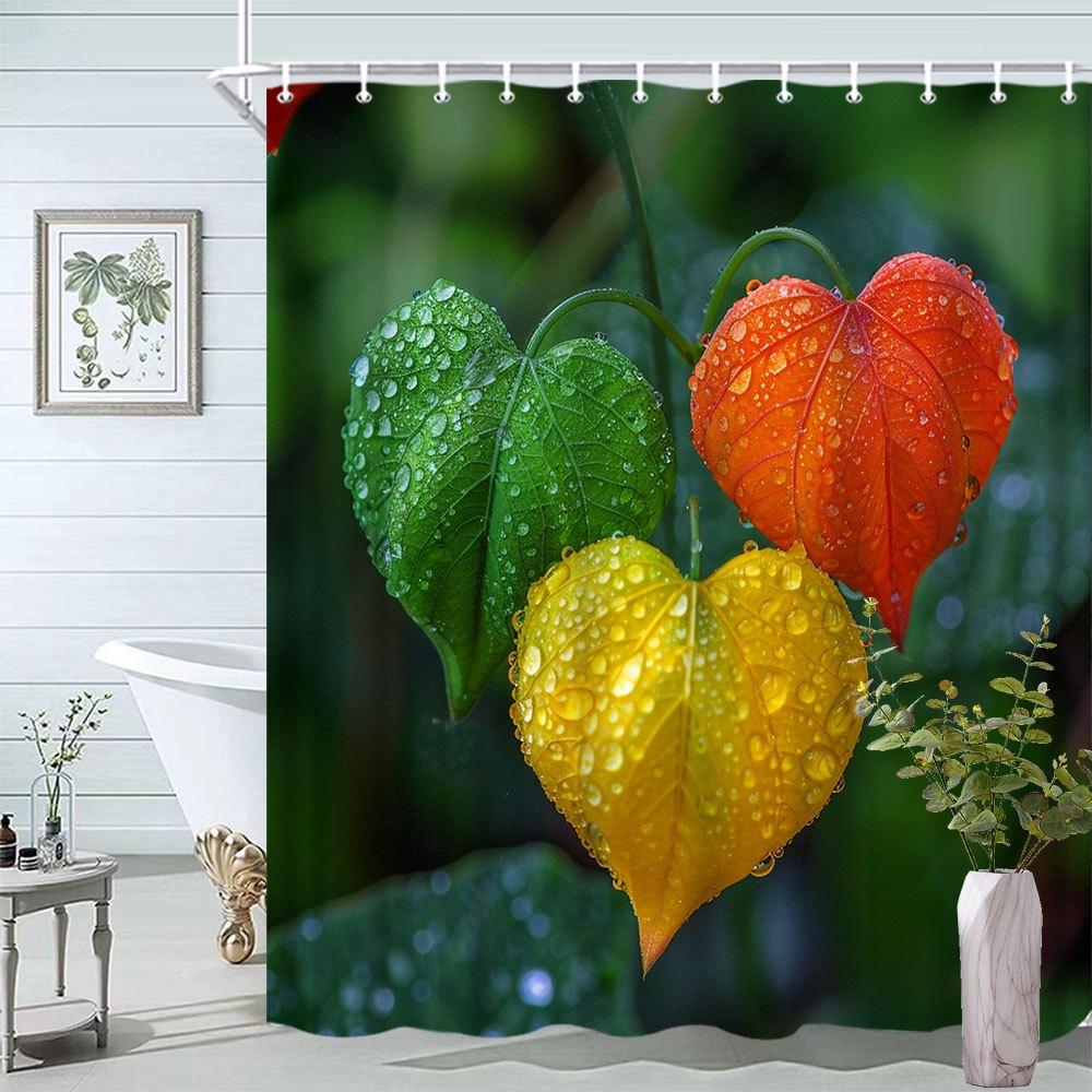 

1Pc Heart Shaped Leaf Pattern Shower Curtain Plant Pattern Bathroom Decoration Polyester Fabric Contains 12 Hooks W60H190(CM)-1 Pcs
