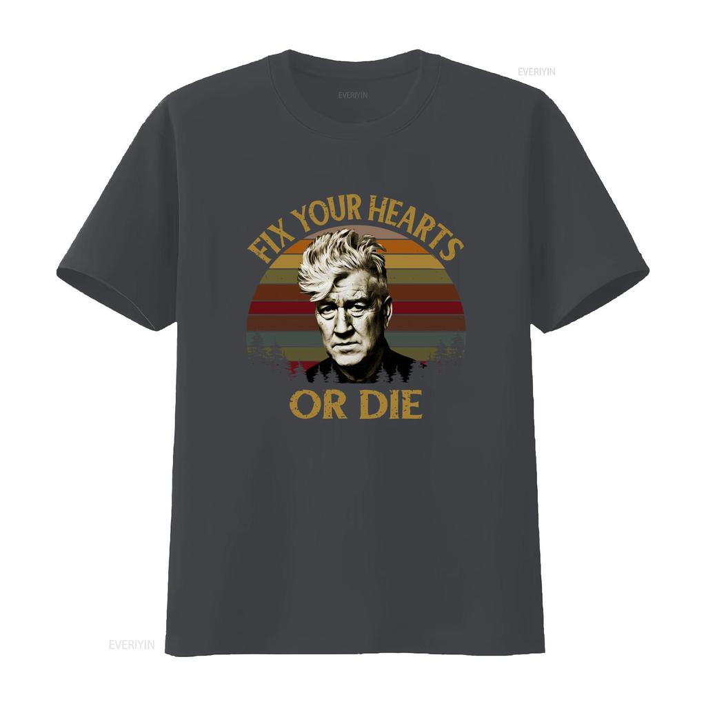Retro David Lynch Fix Your Hearts Or Die Vintage T Shirt for Twin Peaks Fans Vintage Washed Homme Breathable