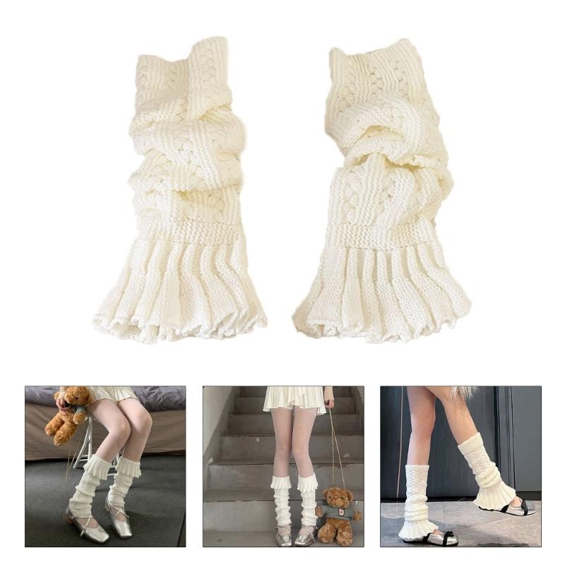 Womens Lolitas Knit Long Socks Ruffle Leg Warmers Harajuku Booties Socks Winter Warm Ankle Heap Socks