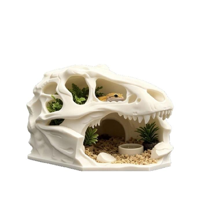 3D Printed Reptiles Hide Cave Tyrannosaurus Skull Ornament Geckos Lizards Snake Shelter Ice Cave Reptiles Hideouts for Fish Tanks Accessories